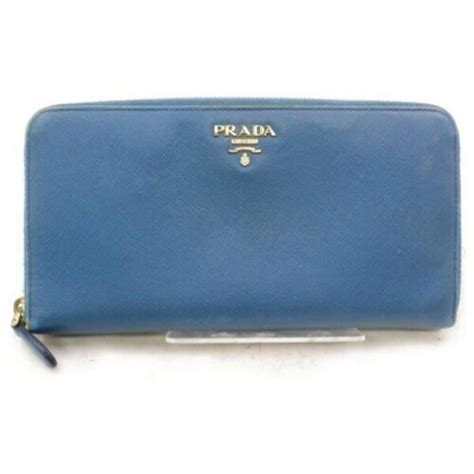 prada blue saffiano leather zip around long wallet